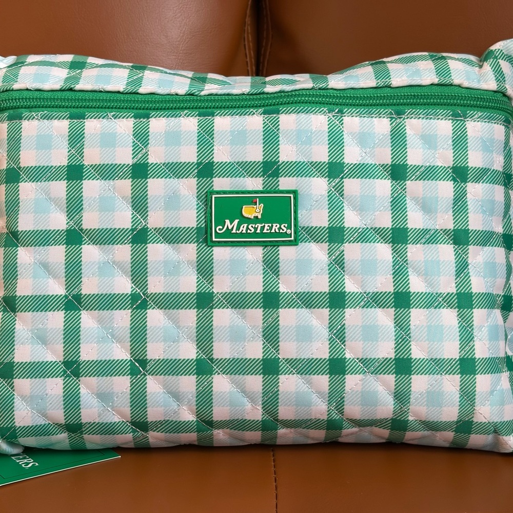 Masters Green and White Plaid Large Tote Bag
